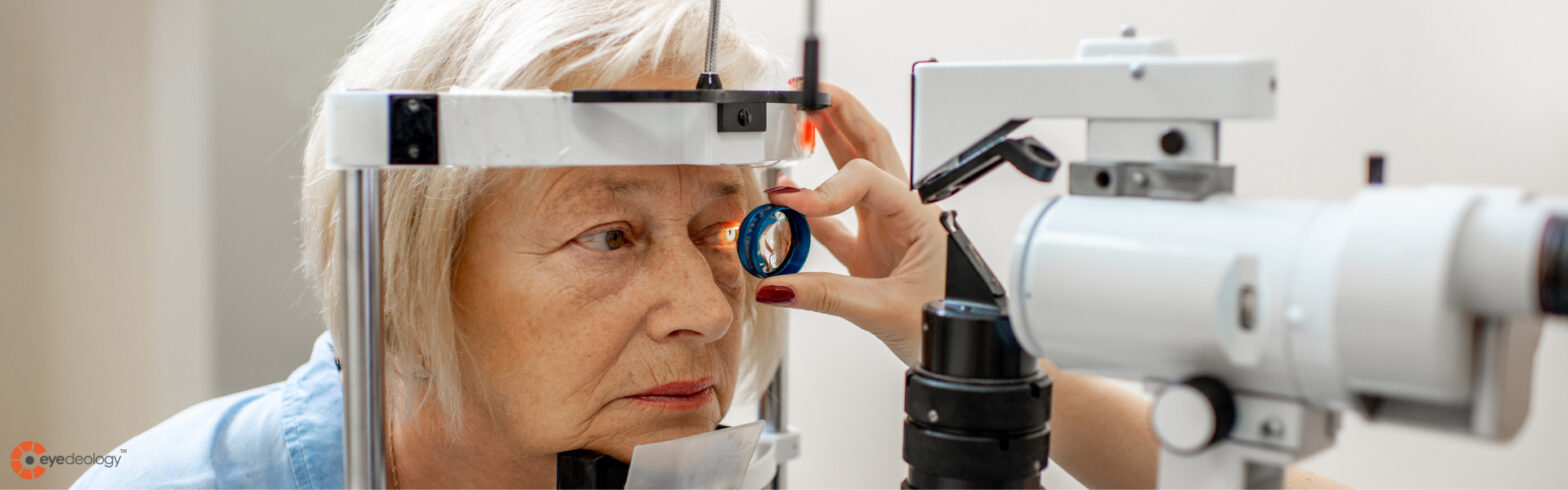 Senior Cititzen Lady Getting Her Eyes Tested In Calgary